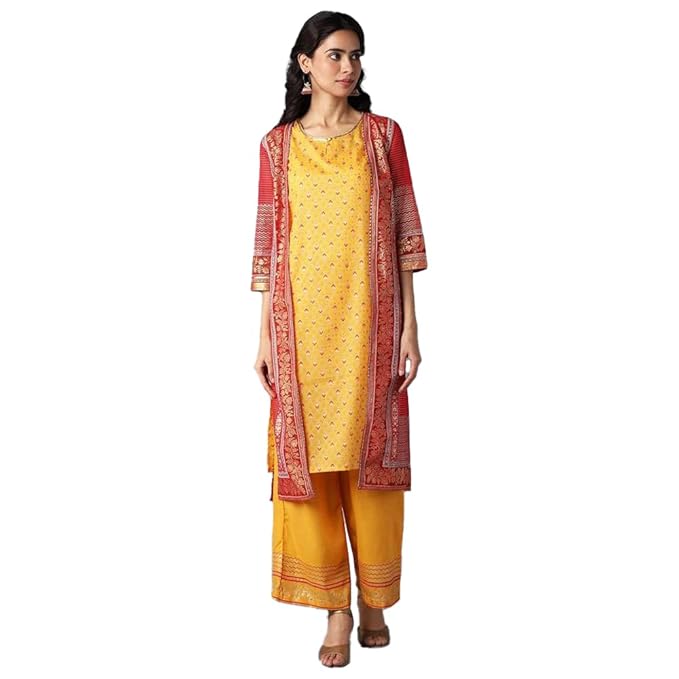 Aurelia Red Gilet, Yellow Kurta And Palazzo Set